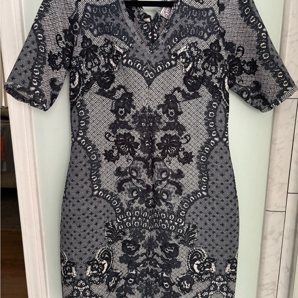 Anthropologie Black and Gray Patterned Dress